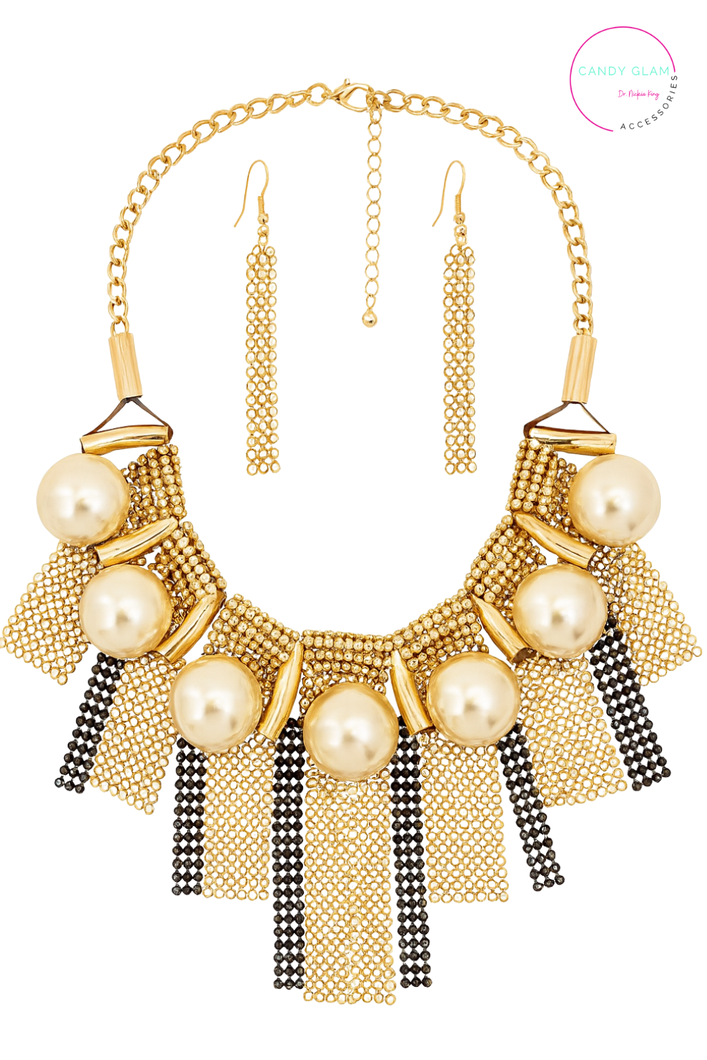 Chazelle Oversized Pearl Rhinestone Mesh Luxe Glam Set