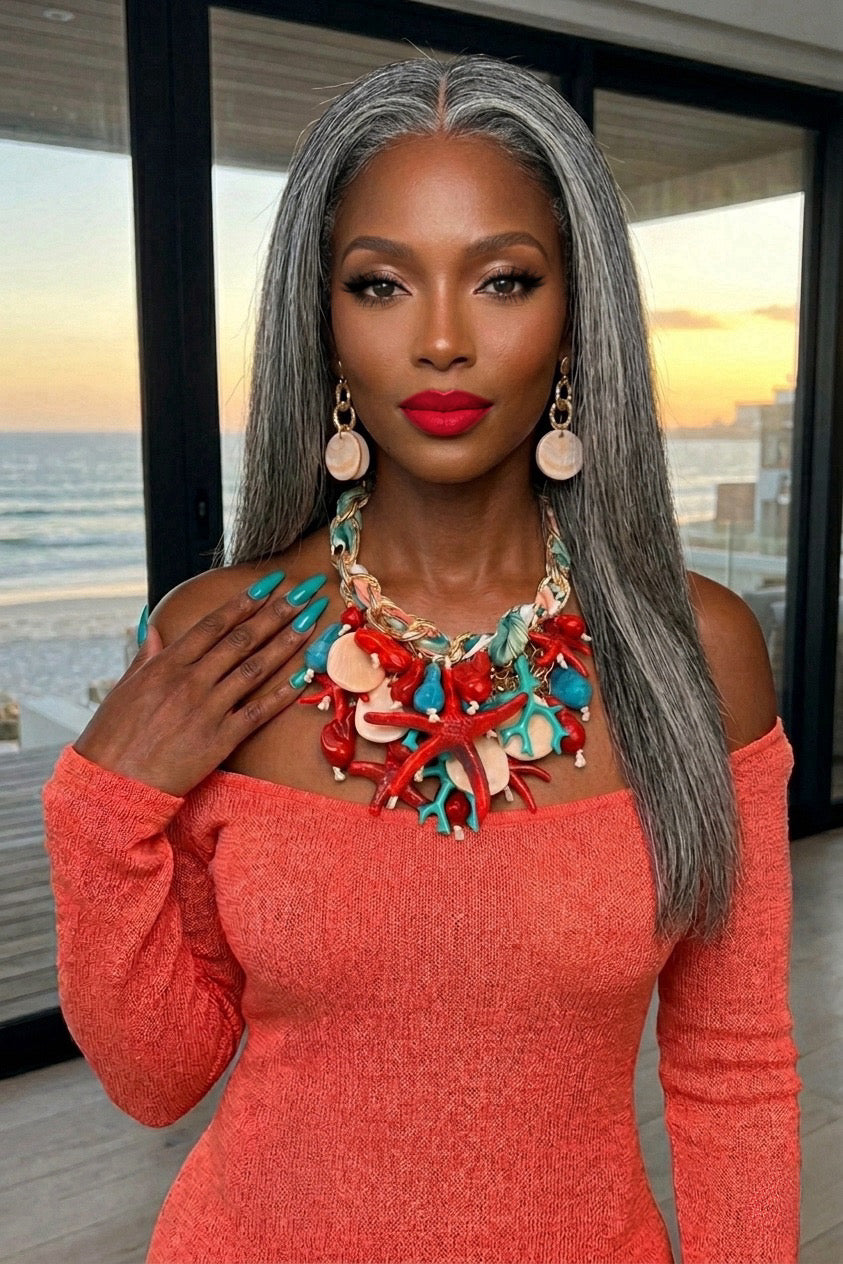 Caribbean Coral Collar Statement Set